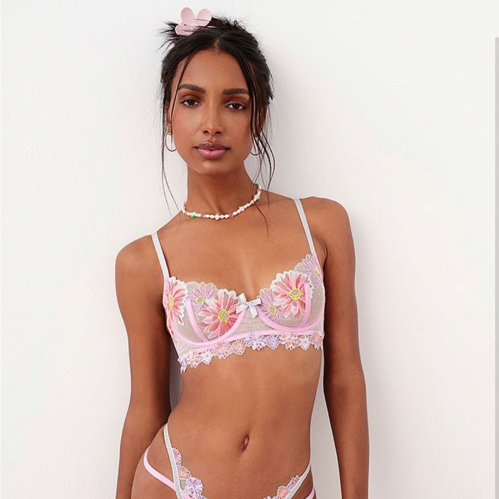 For Love & Lemons Aster Embroidery Underwire Bra Top - SZ XL